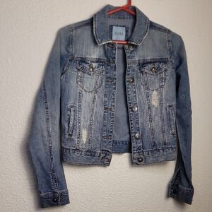 Mudd Women's Light Blue Distressed Jean Jacket